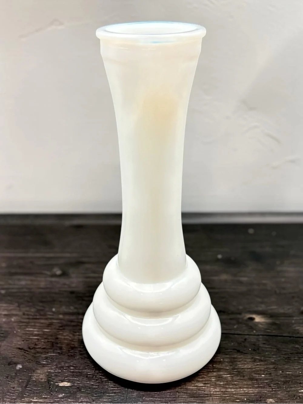 Classic White Glass Pedestal Vase with Tiered Base